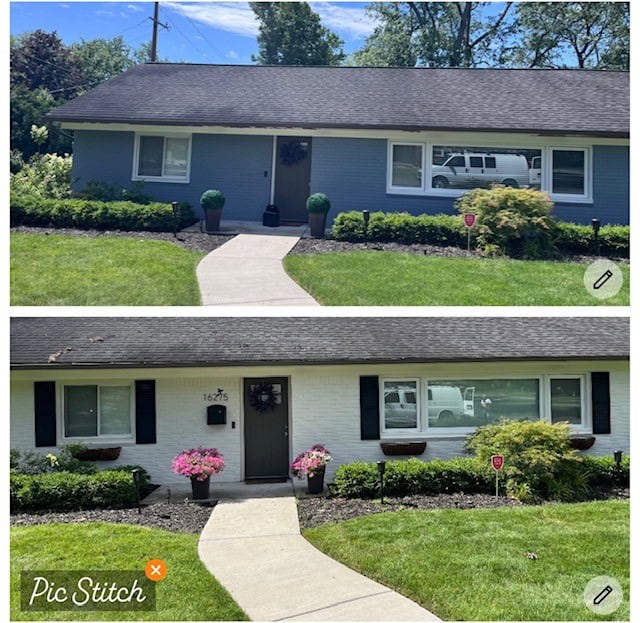 before and after Exterior House Painting and Shutter Installation in Beverly Hills MI